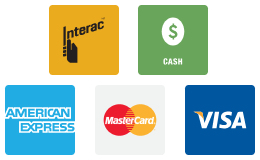 Payment Methods: Interac, Cash, American Express, MasterCard, Visa